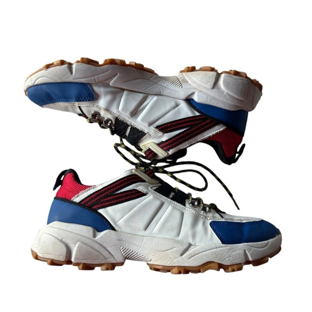 Zara Men's Sz 41 (8) Multi Pieced Summer Sneakers White Blue Red w/ Yellow Laces - Picture 6 of 11